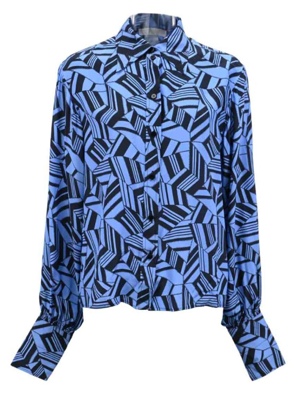 $1490 Chloe FW 2018 Blue Geometric Silk Blouse Top size 4/36 - Picture 4 of 13